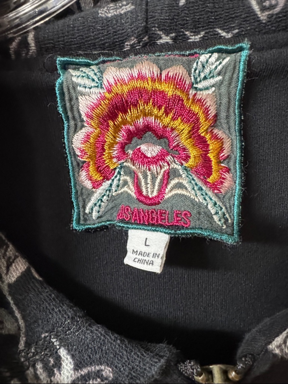 Johnny Was Floral Embroidered Black Zip-Up Hoodie - Picture 3 of 6